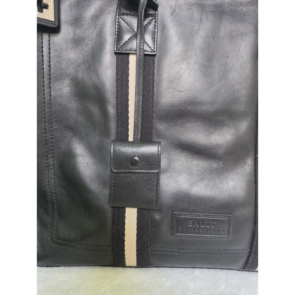 Bally Black Large Tote Zip Top Handle Silver HW w/ Key Striped Lining - Picture 4 of 12